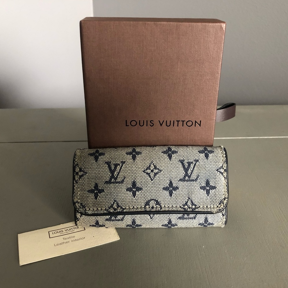 Mini Lin Blue Monogram 4 Key Holder Cles Wallet